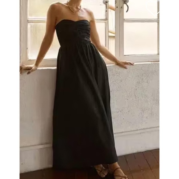 DISSH Dresses & Skirts - DIISH black linen Bonnie sweetheart maxi dress size 4